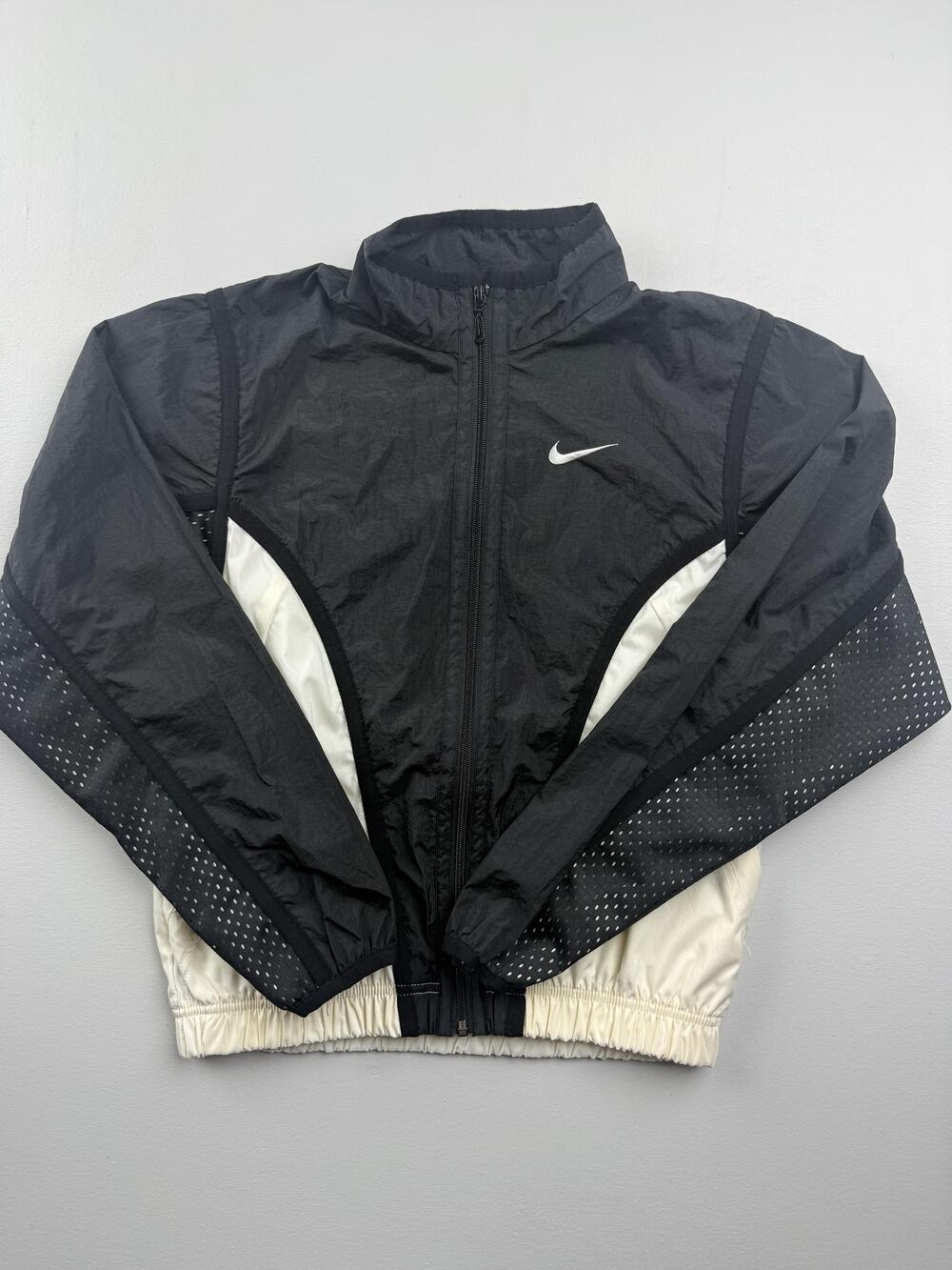 Nike Jacket Youth Small 4-6 Black White Windbreaker Full Zip Colorblock Swoosh